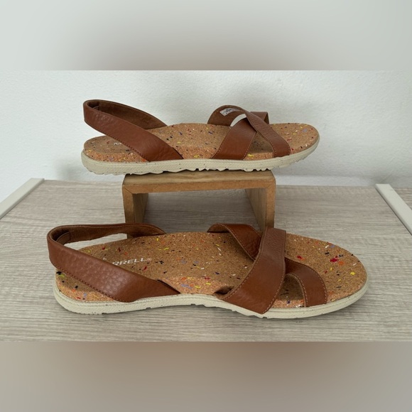 Merrell Syrah Brown Napa Valley Cork Sling Sandals Leather Straps Comfort Sz 10 - Picture 2 of 8